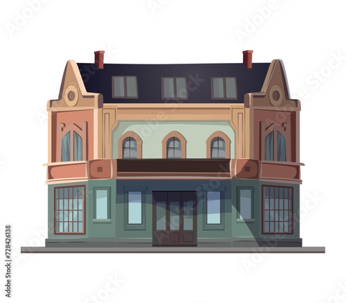 Building of colorful set. This imaginative cartoon design showcase the timeless beauty of an old-style public building with intricate design. Vector illustration. © Andrey