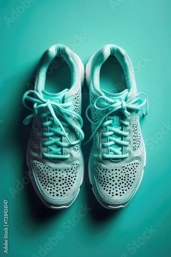 Aqua Blue Sports Shoes on a Teal Background
