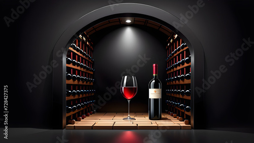red wine in a glass. wine cellar icon isolated on black background