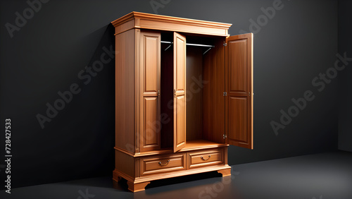 3d render of a wardrobe with a door isolated on black background