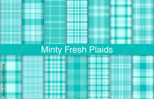 Minty fresh plaid bundles, textile design, checkered fabric pattern for shirt, dress, suit, wrapping paper print, invitation and gift card.