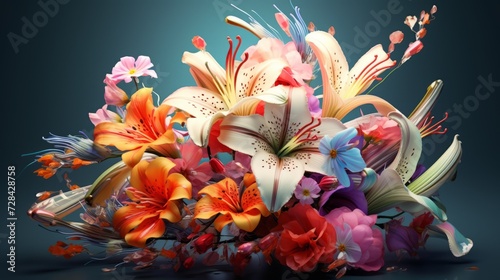 This close-up image captures the intricate details of a vibrant bouquet, showcasing its colors, shapes, and textures. Generative AI