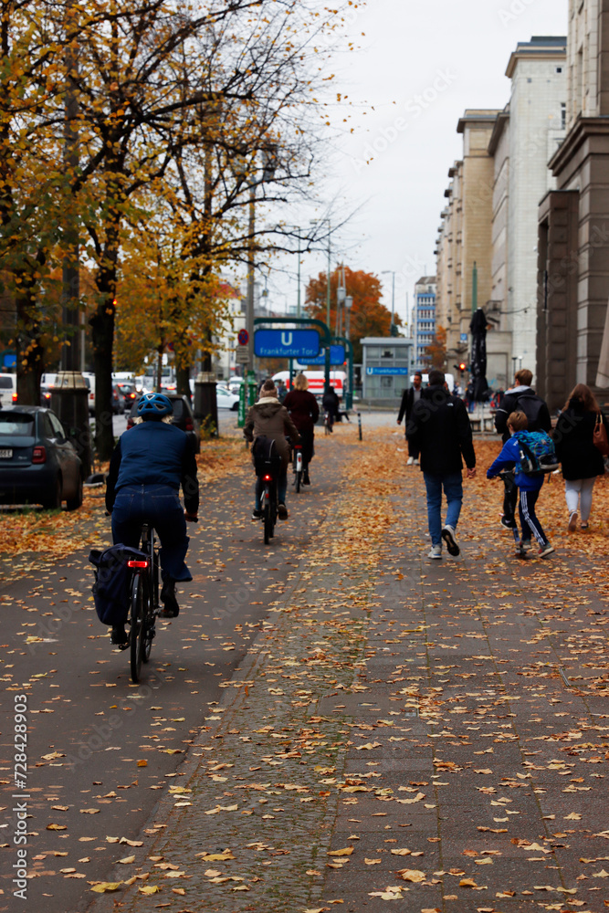 Biking in an avenue of Berlin