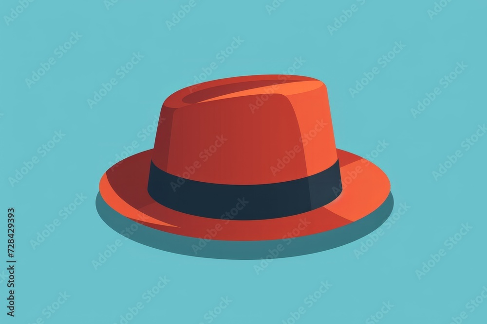 Stylish Orange Hat With Black Band on Blue Background Stylish Orange Hat With Black Band on Blue Background
