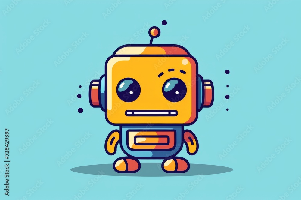 Fototapeta premium Yellow Robot With Big Eyes on Blue Background