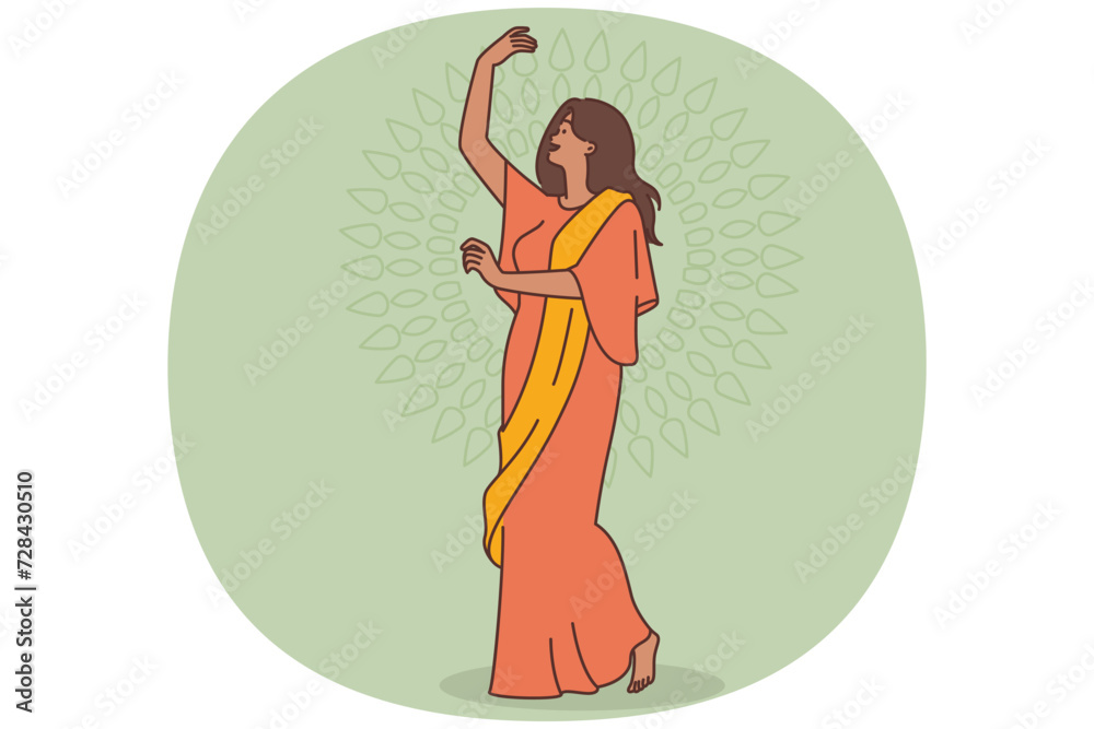 Obraz premium Happy woman in indian clothing dancing