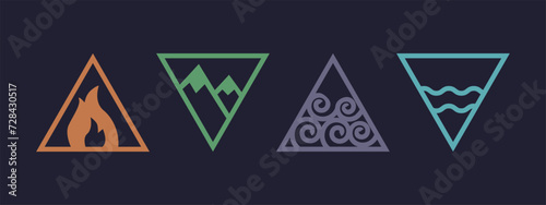 Four elements flat style symbols fire, earth, air and water. Vector illustration.