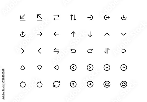 Arrow vector icon set in thin line style. Editable Vector.