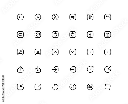 Arrow icon set in thin line style.