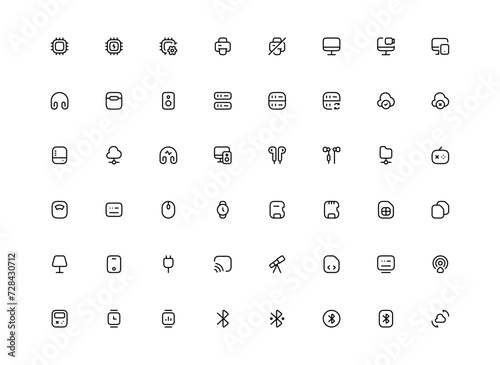 Electronic device icons set. Black editable strocks.