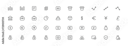 Set of icons related to Finance and payment. Linear icon collection. Editable stroke. Vector illustration