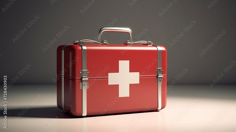 Red First Aid Kit with White Cross