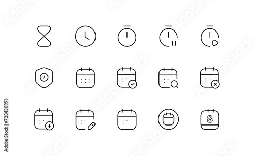 Time and date icons concept editable stroke outline.