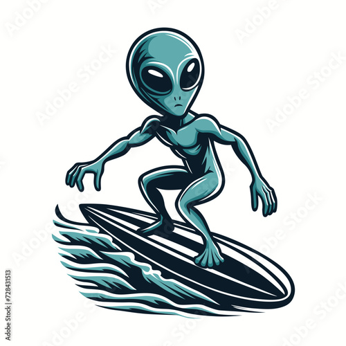 cartoon alien surfing. illustration for tee and t shirt