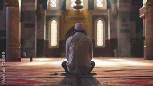 rear view of a man praying in the mosque