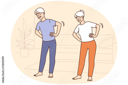 Energetic old people training at home
