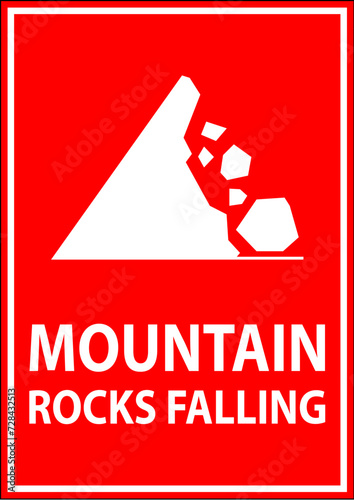 Road Warning Sign, Mountain Rocks Falling Symbol