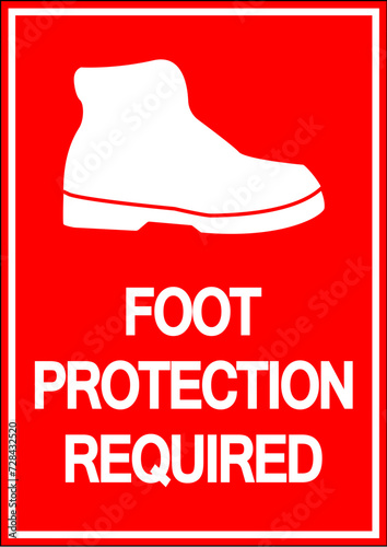 Caution Foot Protection Required Wall Sign on white background photo