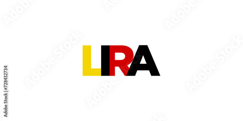 Lira in the Uganda emblem. The design features a geometric style, vector illustration with bold typography in a modern font. The graphic slogan lettering.
