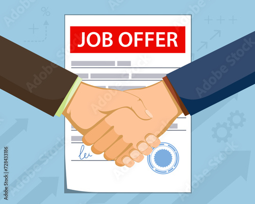 Job offer contract. Handshake between employee and manager. Stock vector illustration