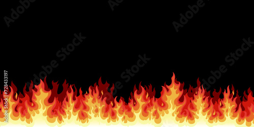 Flame fire isolated on black background. Stock vector illustration.