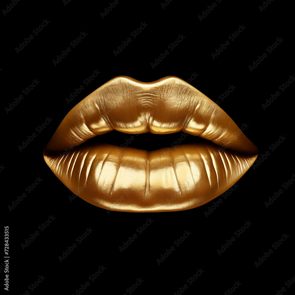 The opulence of golden lips contrasted against a dark void evokes a sense of mystery and allure, inviting the viewer to question the duality of beauty and darkness The opulence of golden lips contrasted against a dark void evokes a sense of mystery and allure, inviting the viewer to question the duality of beauty and darkness