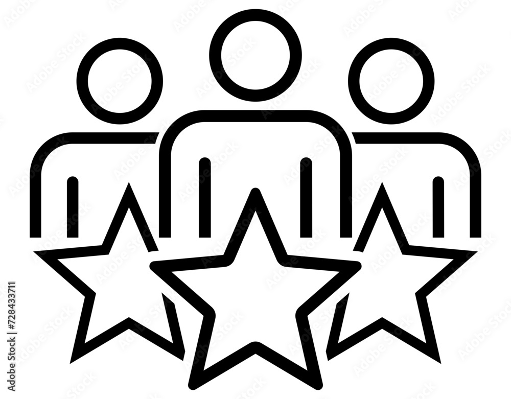 Stars and peoples symbol. Business life, employee of the month, best employe concept. Black and White line art style, editable vector Illustration file on transparent background. Stars and peoples symbol. Business life, employee of the month, best employe concept. Black and White line art style, editable vector Illustration file on transparent background.