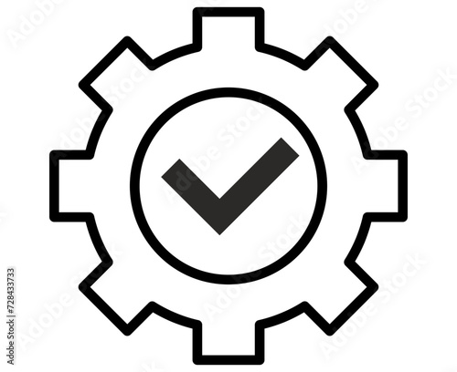Gear and check mark symbol. Business life, time management. Black and White line art style, editable vector Illustration file on transparent background.