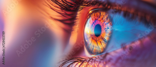 Stunning Macro Shot of a Human Eye Reflecting Vivid Colors with Exquisite Eyelash Detail photo