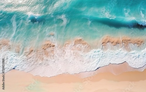 Ocean wave, top view banner. Spectacular drone photo of beach for refreshing and calmness concept. Flat lay poster. AI Generative. © your_inspiration