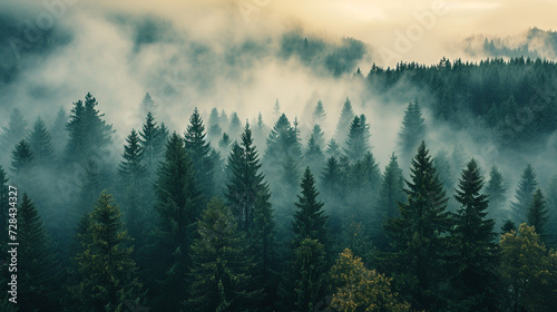 Morning fog in the forest. © Vika art