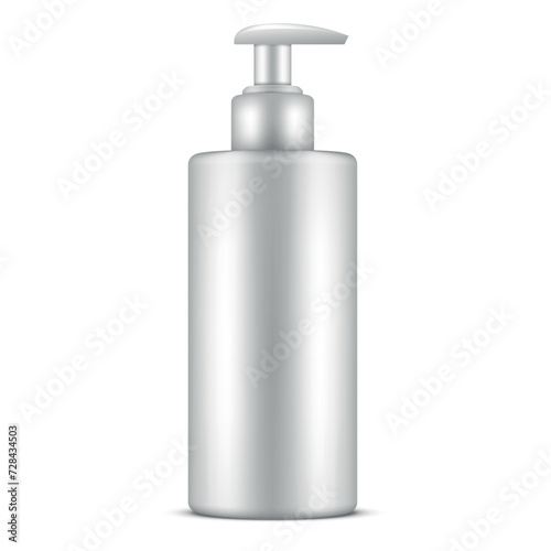 White glossy bottle dispenser pump cap soap lotion cream shampoo bath foam mockup realistic vector