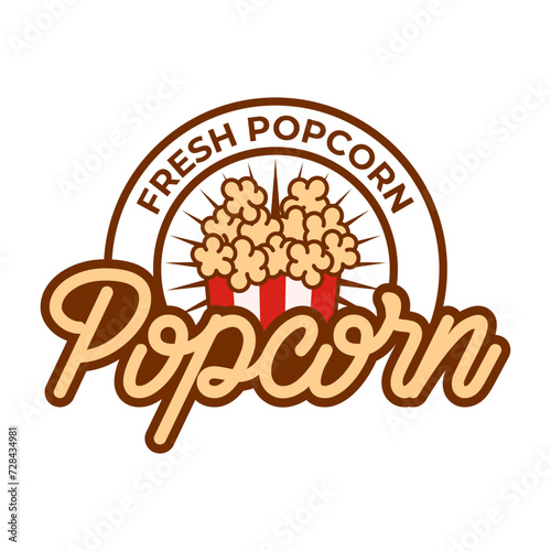 Popcorn logo, label, symbol or sign isolated on white background. Vector illustration of snack for your design.