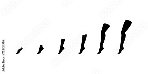 Leg length icon set. Silhouette style. Vector icons