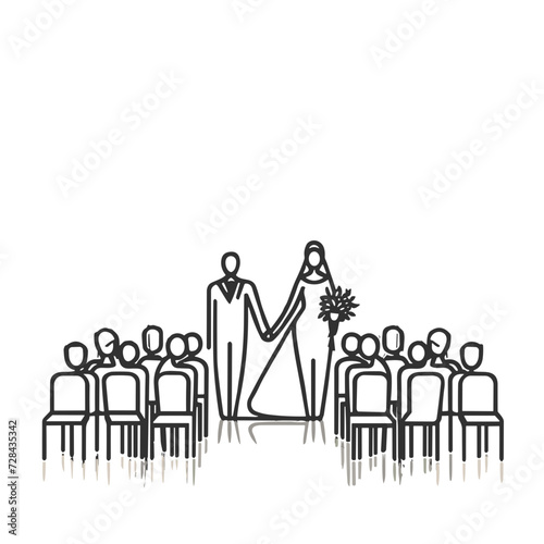 Wedding ceremony for the birth of a new family. Pencil drawing of the moment of marriage of two hearts.