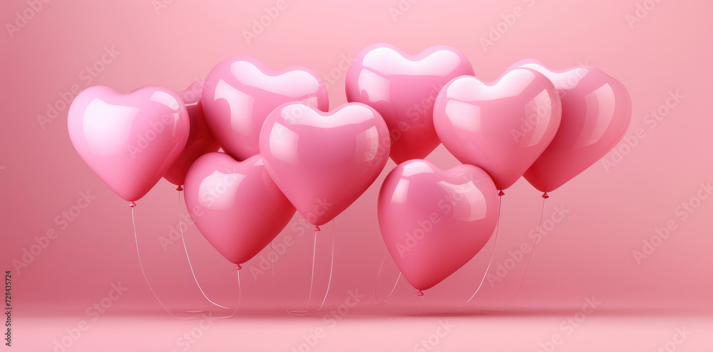 Romantic Love Celebration: Red Heart Balloon in a Pink Decorative Background