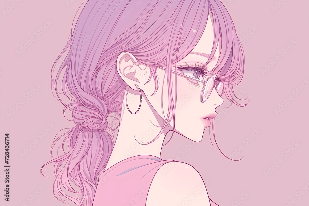 Beautiful Anime Girl In Profile On Blush Color Background Beautiful Anime Girl In Profile On Blush Color Background