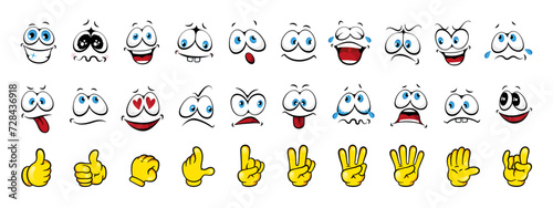 Cartoon Facial Expressions Set on an isolated background. A collection of varied cartoon faces showing multiple emotions. Vector illustration