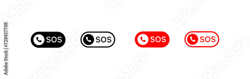 SOS handset button icons. Phone SOS buttons. Silhouette and flat style. Vector icons