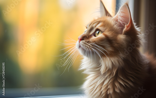 Ai Generative The tangerine feline perched on the windowsill, captivated by the sights and sounds of the world beyond © teerachot