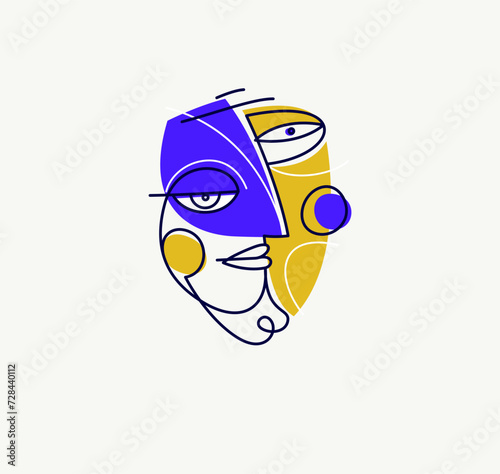 Abstract face vector art, illustration of face stylized artistic style, human abstraction art, surreal and bizarre portrait.