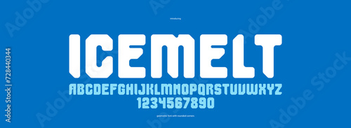 Ice cube minimal rounded vector font for logos and posters, modern simple display typeface for headlines and advertising, melting ice style typography.