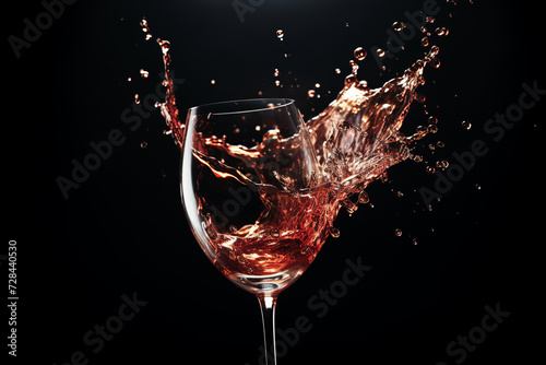 wine splashing into a glass, slow motion, on dark background