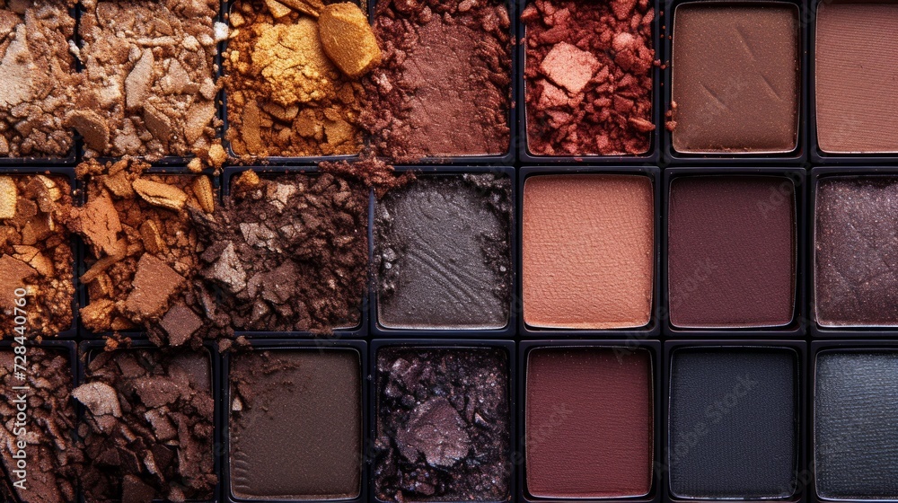Fototapeta premium Colorful Eyeshadow palette, background pattern, wallpaper. Cosmetic powder with glitter glow