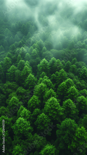 Aerial photo of mist over the forest.