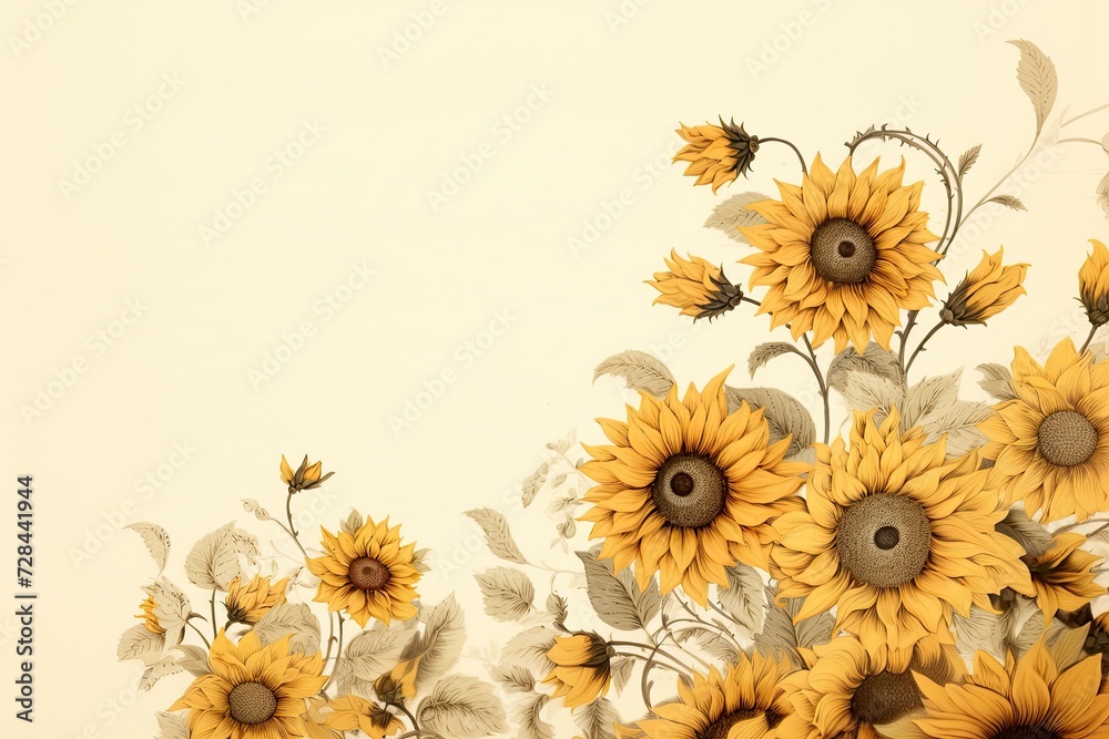 Sunflowers Painting on White Background