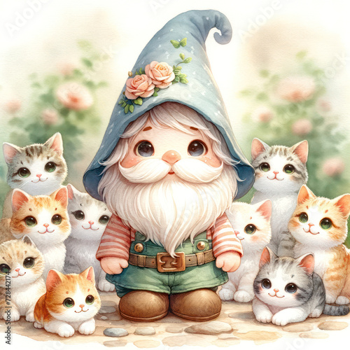 watercolor cat gnome