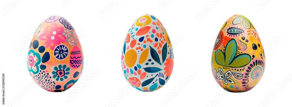 A set of colored painted Easter eggs, colorful colorful Easter eggs cut from the background, isolated Easter egg kit