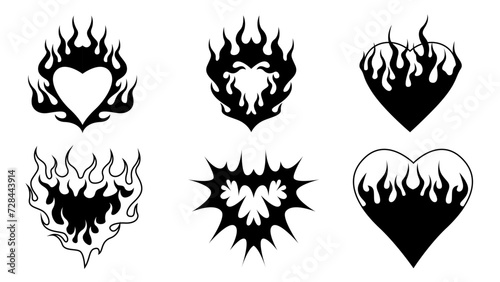 Neo tribal style heart tattoo Collection set vector illustration