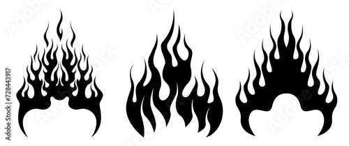 Black fire flames in tribal style for tattoo and vehicle decoration design vector set illustration photo